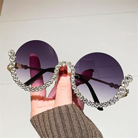 Semi-Rimless Crystal Sun Glasses main image 4